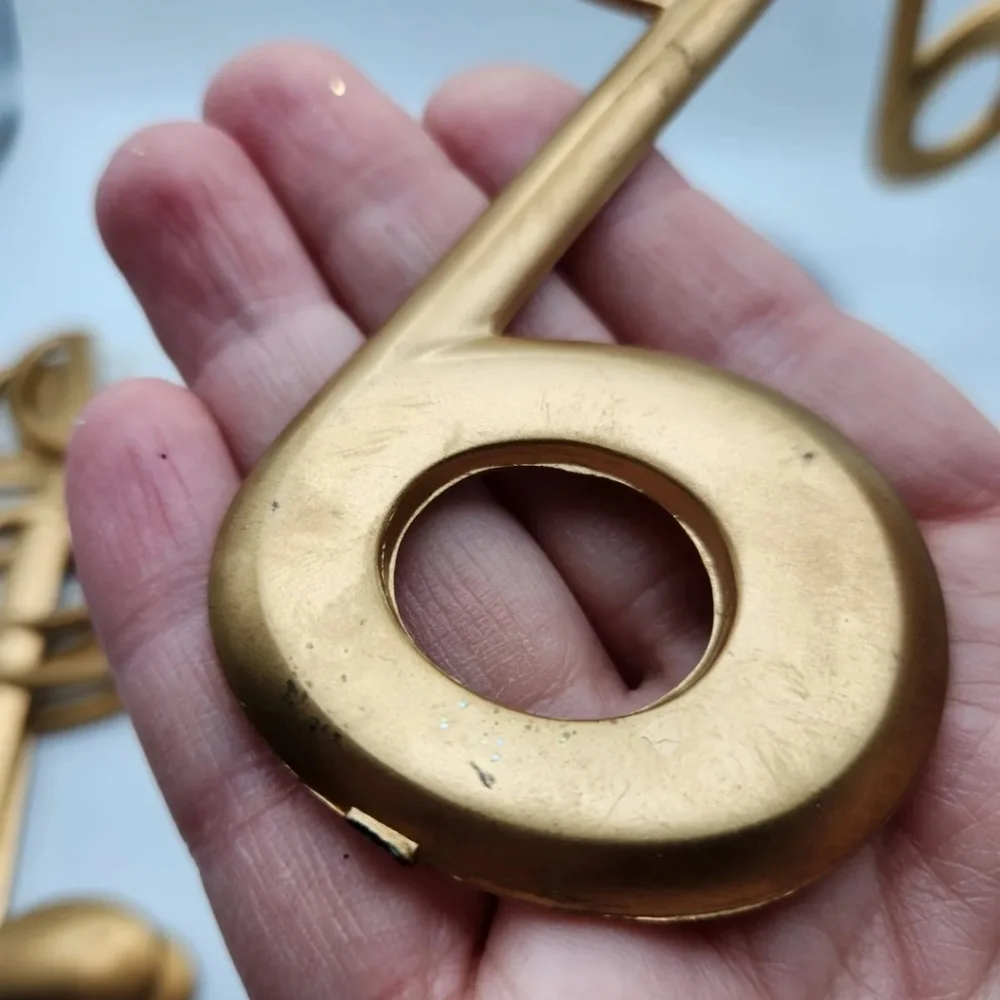 Christmas Ornament, Set of 6 Musical Themed, Gold glitter